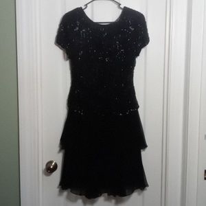 SILK cocktail dress Morgan Taylor Evening Beaded Embroidered 10P